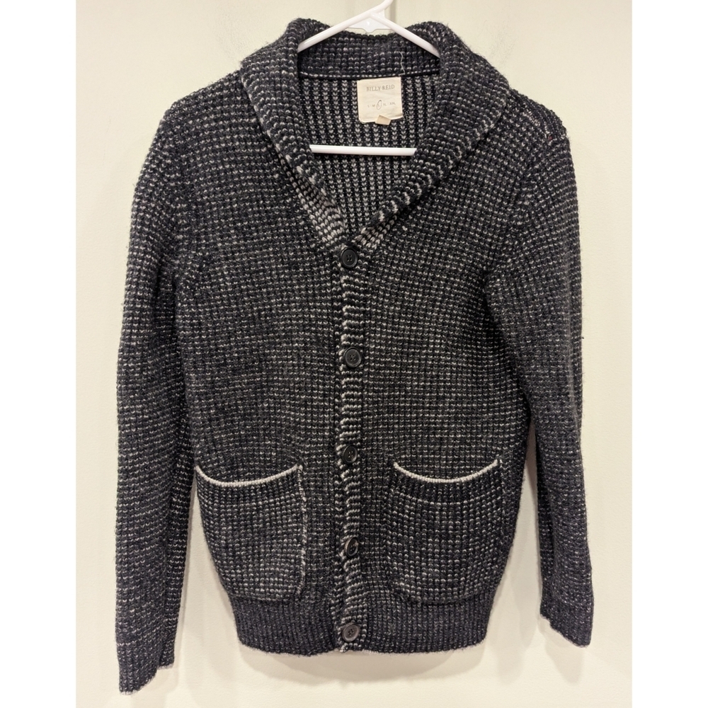 Billy Reid Black White Textured Wool Yak Cardigan Size Large